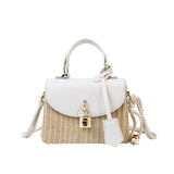 Tajade Messenger PU Leather Strap Hand Lock Chain Square Straw Bag
