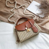 Tajade Messenger PU Leather Strap Hand Lock Chain Square Straw Bag