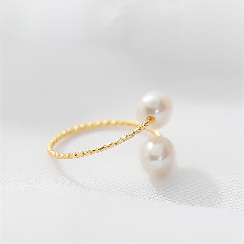 Tajade Rice Shaped Freshwater Pearl Ring Double Pearl Open Design White 5-6mm