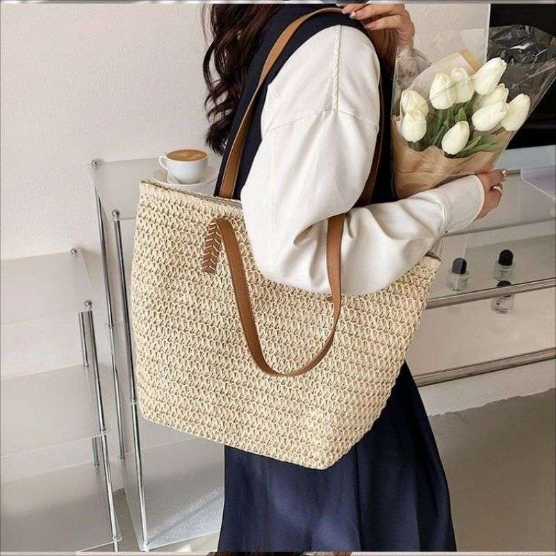 Tajade Trendy Woven Straw Beach Bag