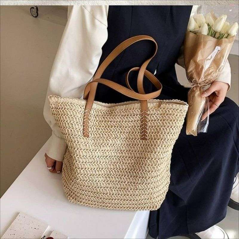 Tajade Trendy Woven Straw Beach Bag