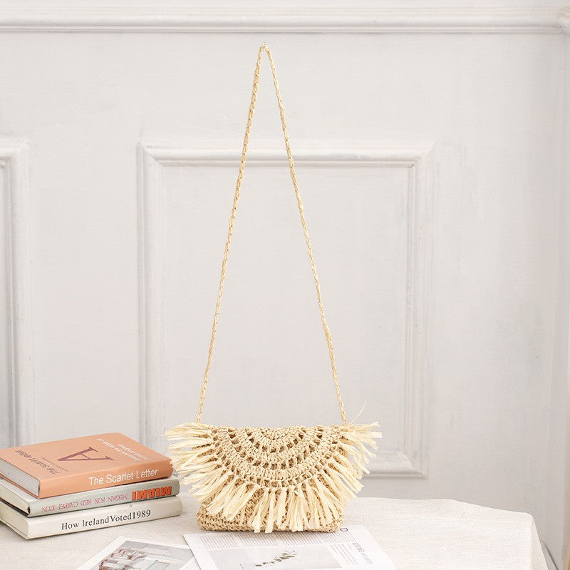 Tajade Woven Papyrus Small Beach Straw Bag