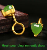 Gold Inlaid Jade Heart-shaped Jasper Earrings-Tajade