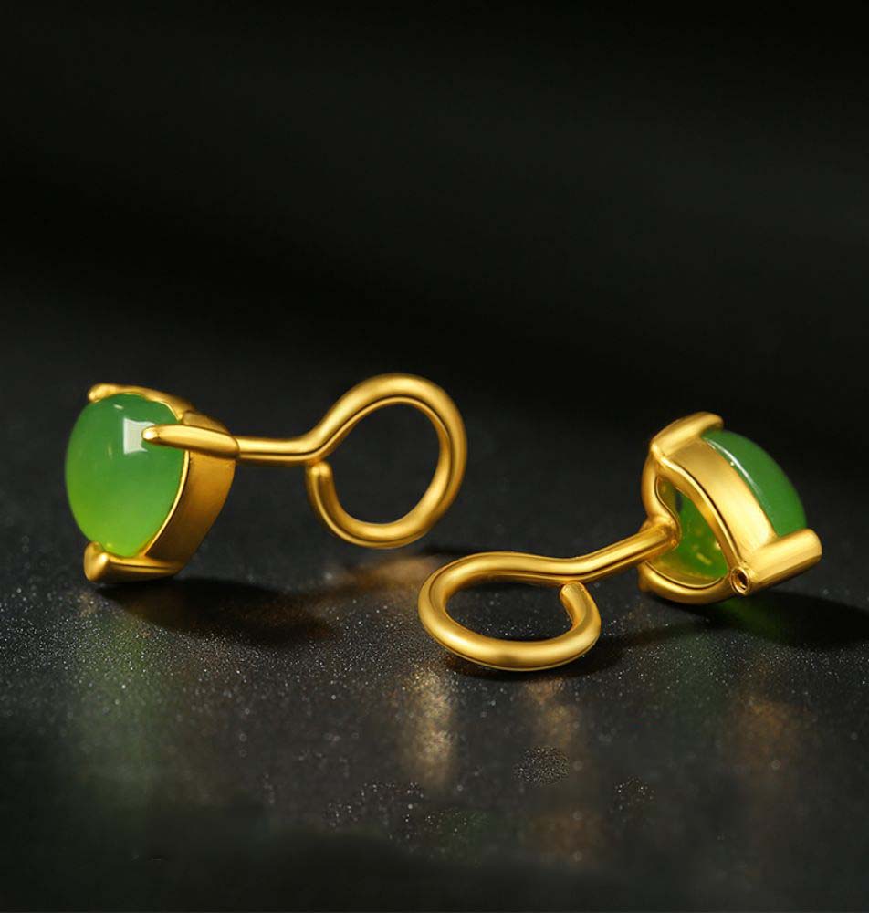 Gold Inlaid Jade Heart-shaped Jasper Earrings-Tajade