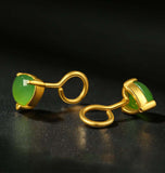 Gold Inlaid Jade Heart-shaped Jasper Earrings-Tajade