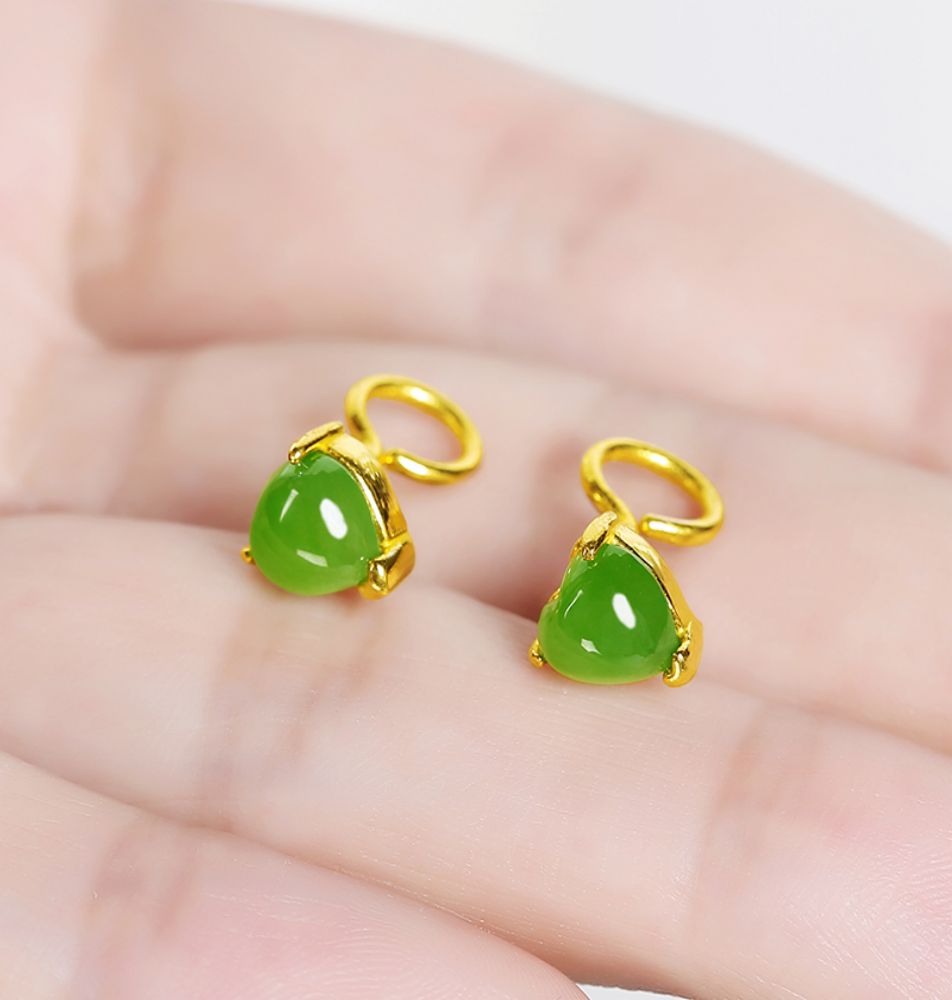 Gold Inlaid Jade Heart-shaped Jasper Earrings-Tajade
