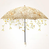 Tajade Champagne-colored bi-fold lace hand-embroidered umbrella