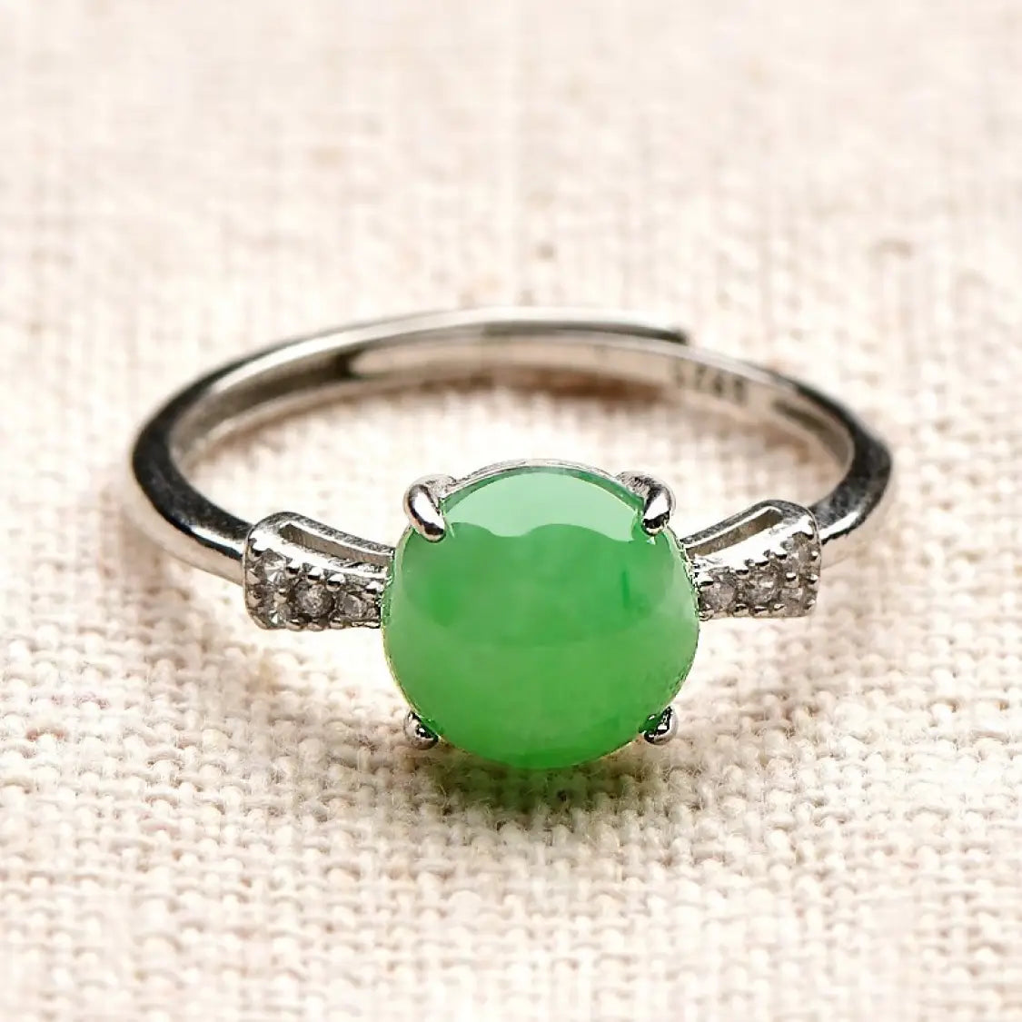 Silver Inlaid Green Emerald Ring—Tajade