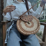 Tajade Handmade Papyrus Woven Round Beach Straw Bag