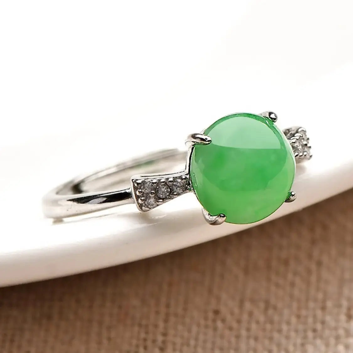 Silver Inlaid Green Emerald Ring—Tajade
