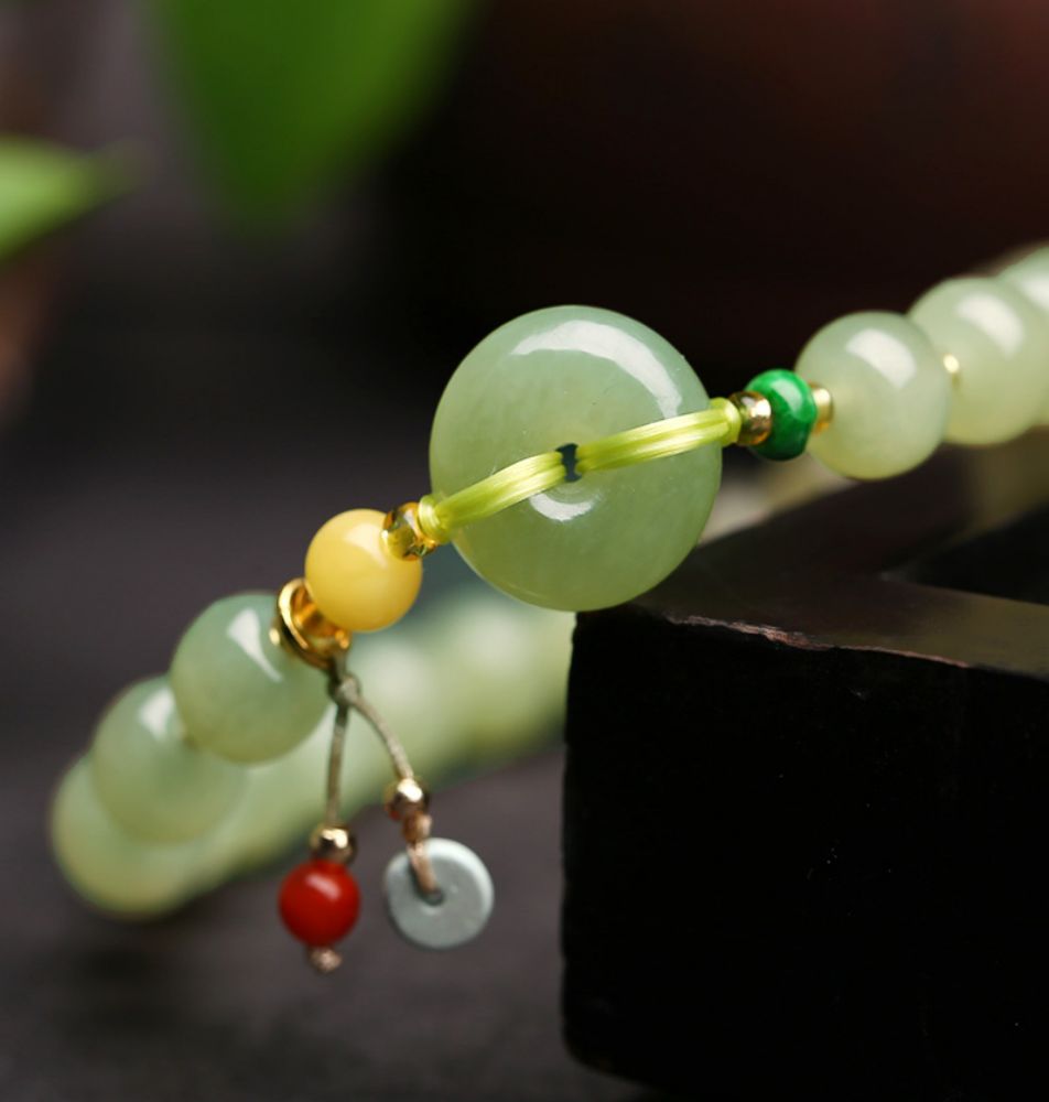 Hetian Yu Jasper Jade Bracelet Female DIY with Beeswax Beads-Tajade
