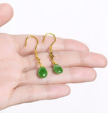 Hetian Jade Jasper Gold Four Leaf Clover Drop Earrings-Tajade