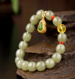 Hetian jade enamel gold jasper bead bracelet-Tajade