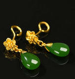 Hetian jade jasper gold drop earrings-Tajade