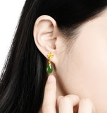 Hetian jade jasper gold drop earrings-Tajade