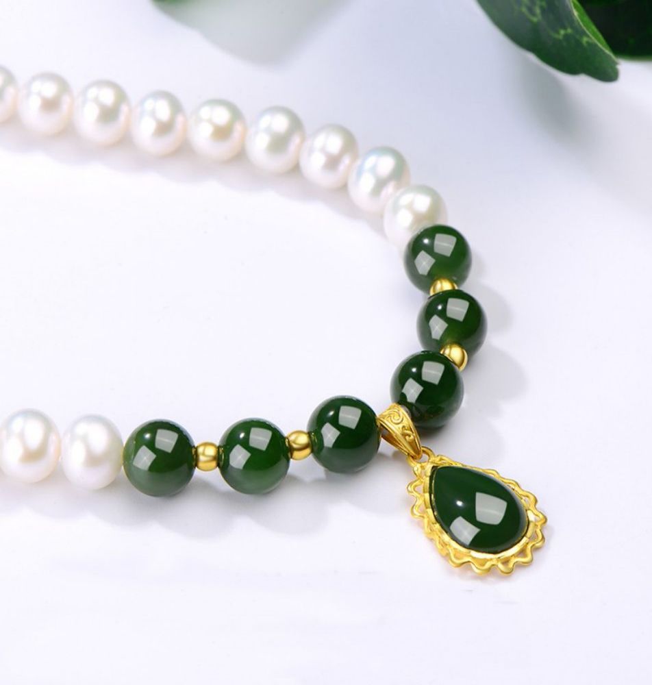 Pure Gold Jasper Pearl Waterdrop Necklace-Tajade