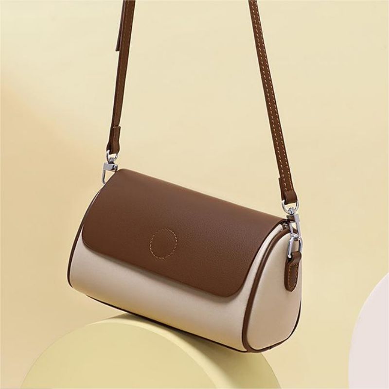 Tajade 2023 Women's Genuine Leather Cylinder Messenger Bucket Bag