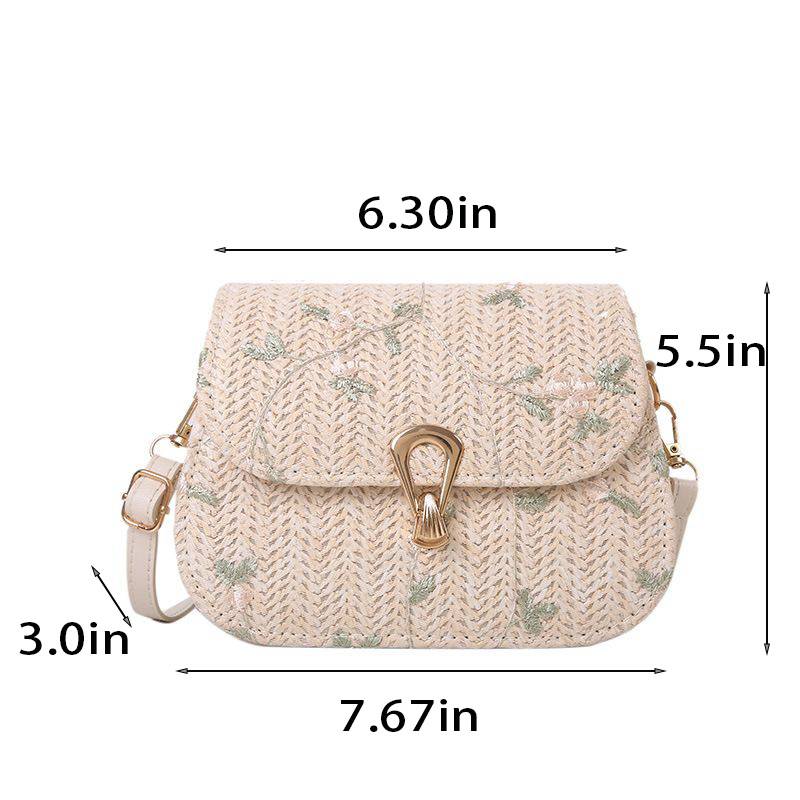 Tajade Lace Flower Woven Saddle Straw Bag