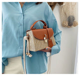 Tajade Messenger PU Leather Strap Hand Lock Chain Square Straw Bag