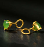 Gold Inlaid Jade Heart-shaped Jasper Earrings-Tajade